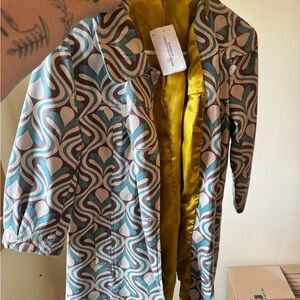 DKNY Patterned Coat with Yellow Lining